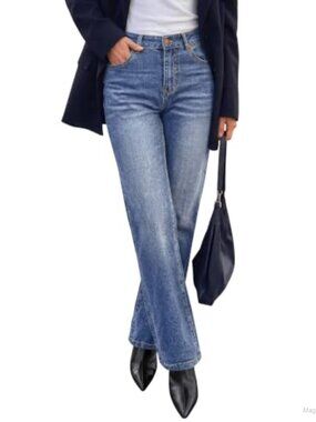 High Waisted Straight Leg Stretch Jeans for Women